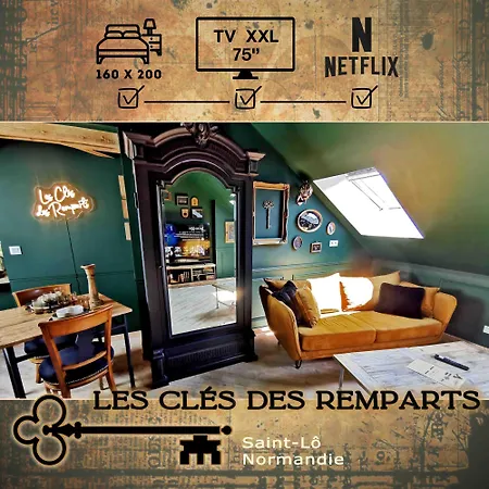 Lejlighed Les Cles Des Remparts - Prive A Theme Equipe - Atypique - Centre - Gare - Haras - Parking Public Gratuit - Entree Autonome - Wifi - Netflix - Tv Xxl - Lit 160x200 Saint-Lô