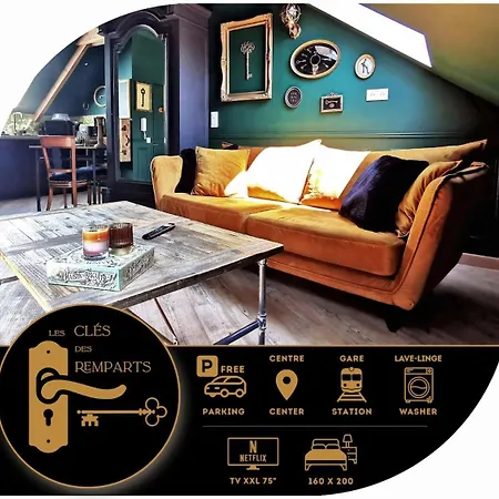 アパート Les Cles Des Remparts - Prive A Theme Equipe - Atypique - Centre - Gare - Haras - Parking Public Gratuit - Entree Autonome - Wifi - Netflix - Tv Xxl - Lit 160x200 *